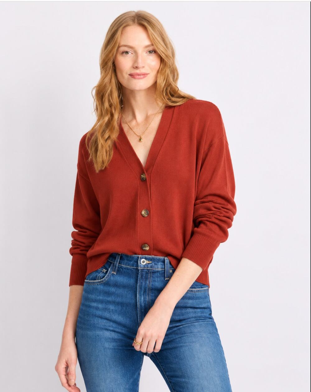 FORTUNE + IVY Womens V-neck Cardigan Small Orage-Red Sweater STITCHFIX NWT